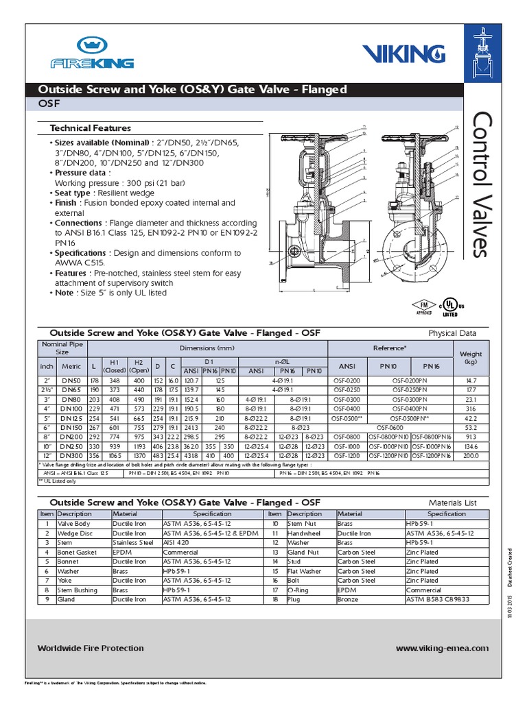 Outside Screw and Yoke (OS&Y) Gate Valve - Flanged: Technical Features ...