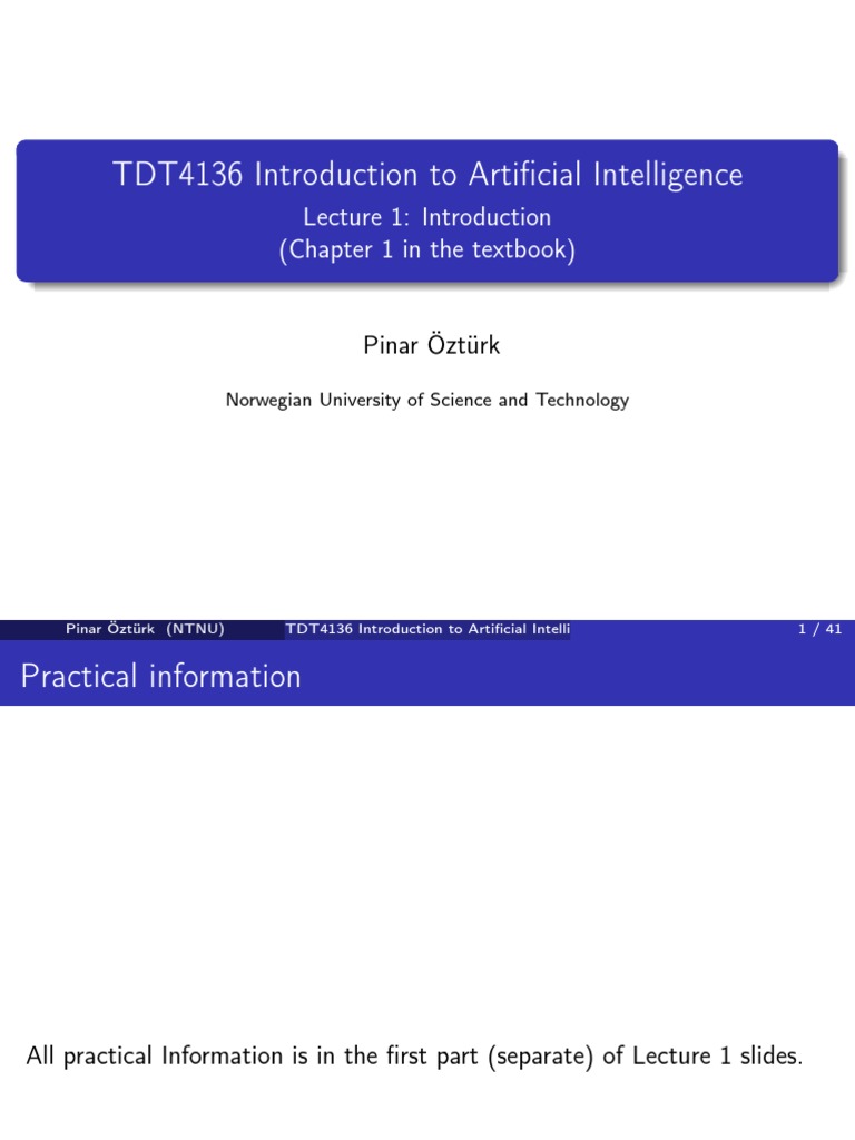 TDT4136: Intro to Artificial Intelligence | PDF | Intelligence (AI ...