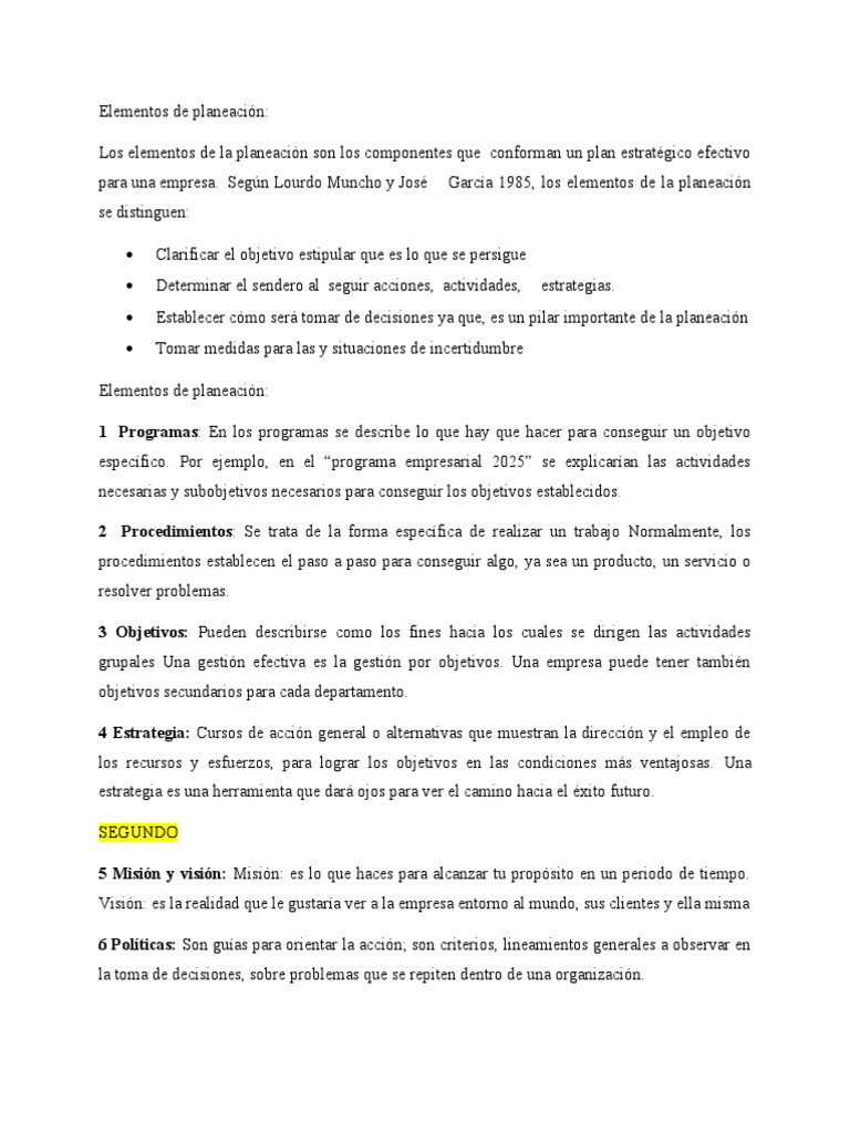 Elementos Clave de la Planeación | PDF | Planificación | Planificación ...