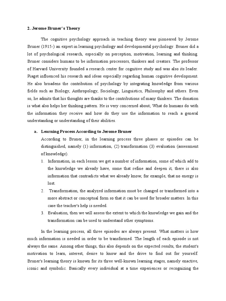 2.jerome Bruner Theory | PDF | Learning | Thought