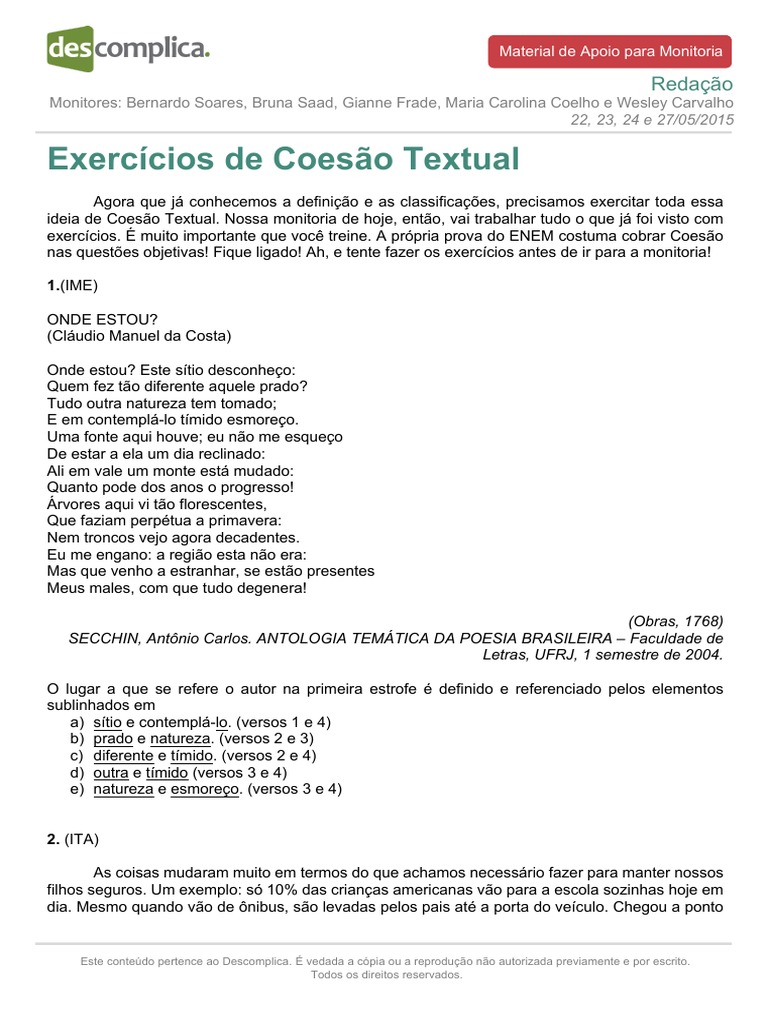 Exercícios de Coesão Textual | PDF | Futebol | Tempo