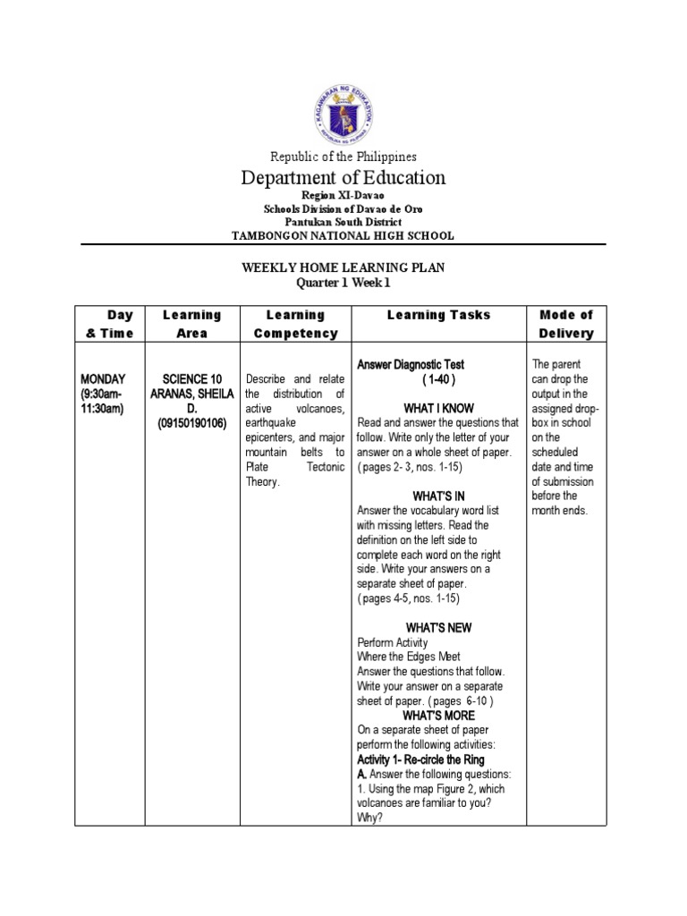 Weekly Home Learning Plan PDF