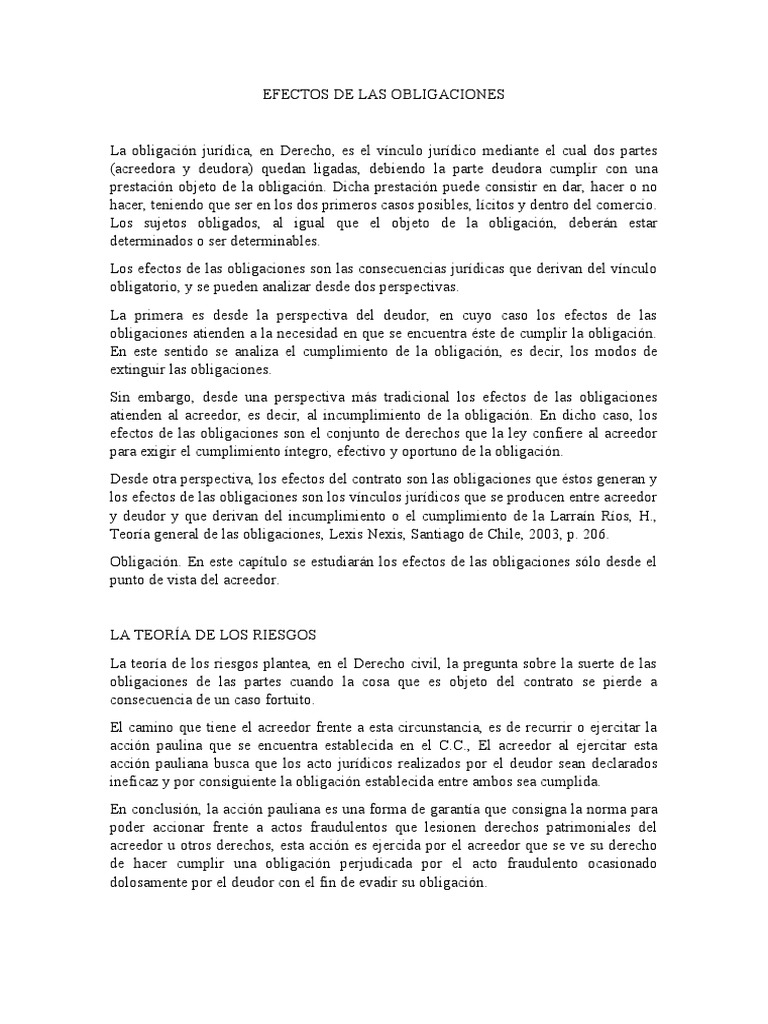Efectos de las Obligaciones en Derecho Civil | PDF | Pagos | Derecho ...