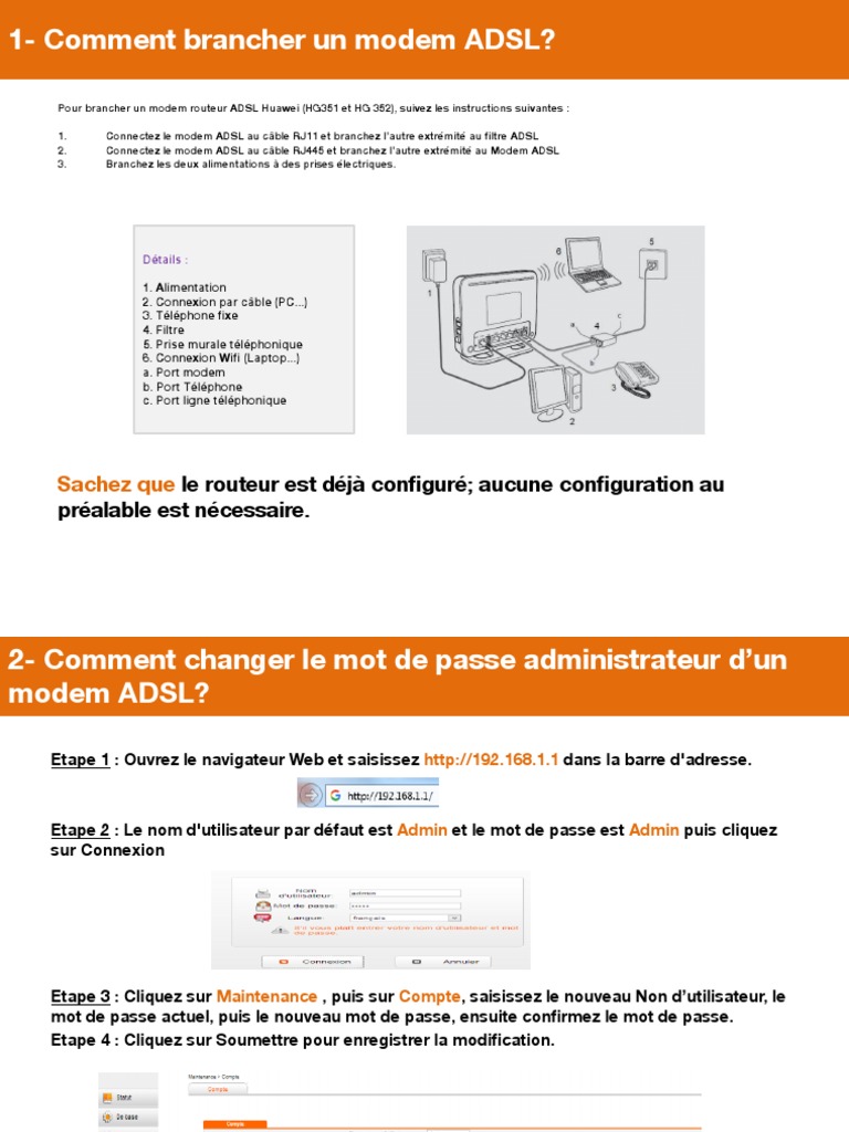 Guide d'installation modem ADSL | PDF | Wi-Fi | Télécommunications