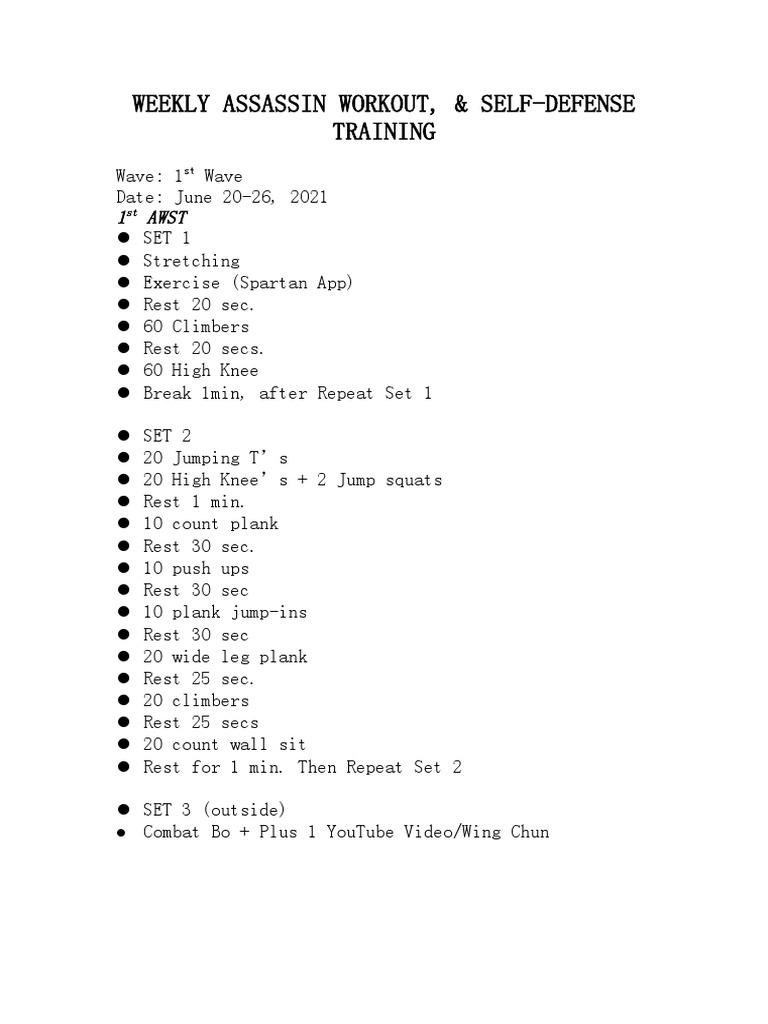 Weekly Assassin Workout Routine | PDF
