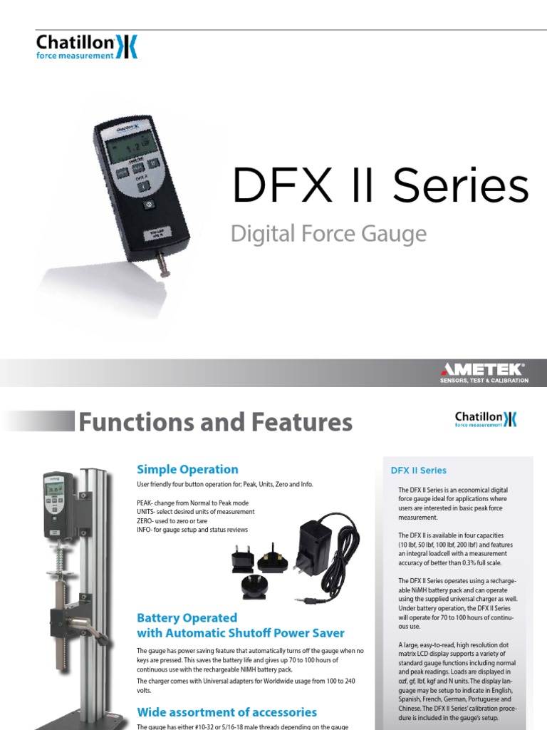 DFX II Series Digital Force Gauge PDF Calibration Battery Charger
