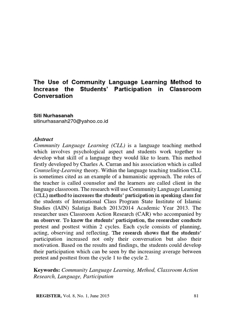 The Use of Community Language Learning CLL Method | PDF | Teachers ...