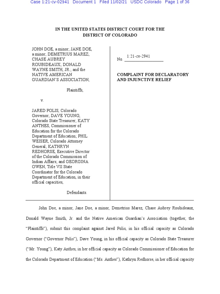 Complaint For Declaratory and Injunctive Relief U.S. District Court ...