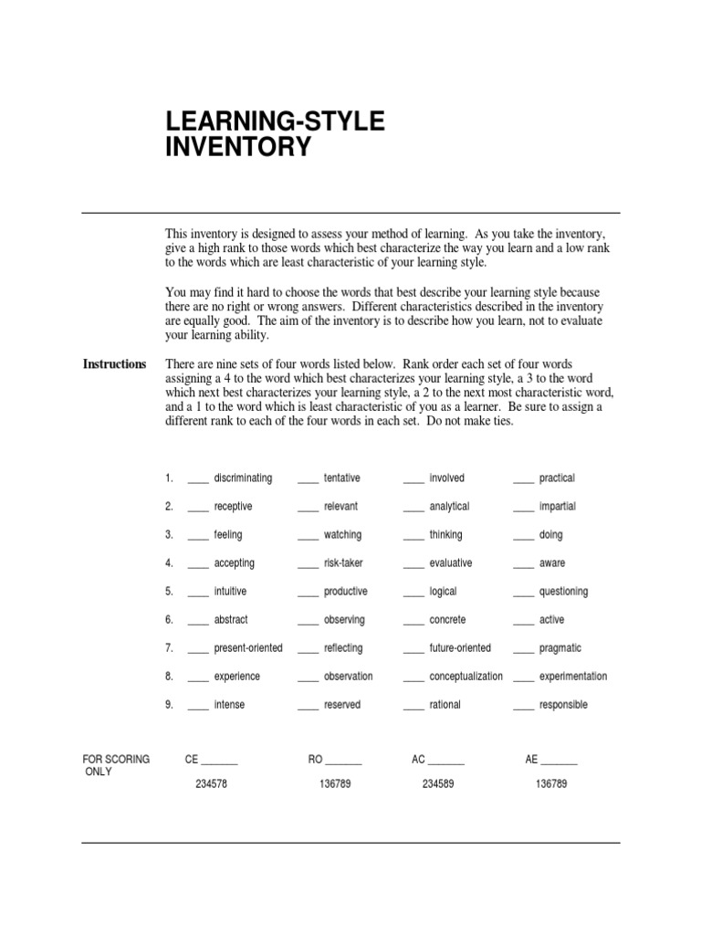 Learning Style Assessment Inventory | PDF | Learning Styles | Teaching