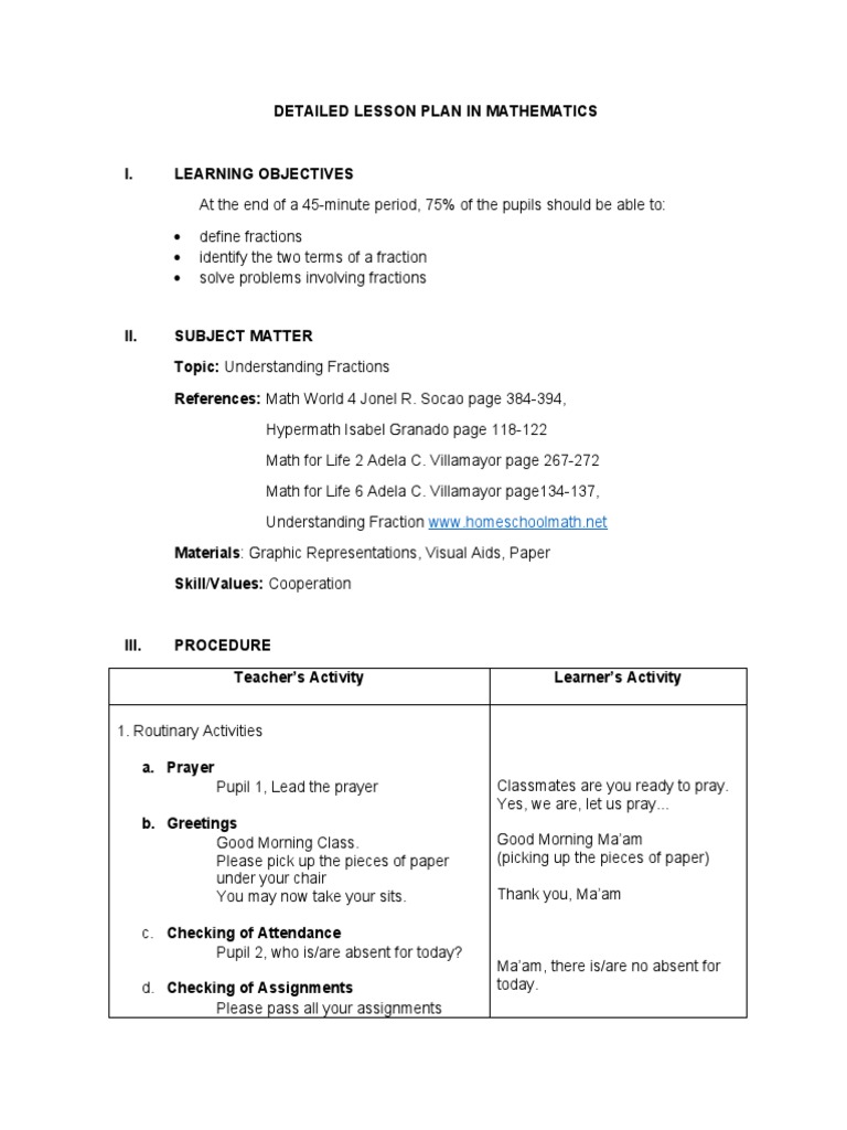 Detailed Lesson Plan in Mathematics | PDF | Lesson Plan | Communication