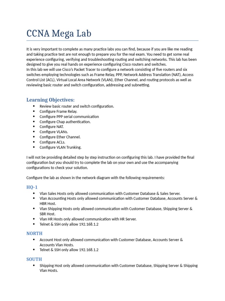 CCNA Mega Lab: Learning Objectives | PDF