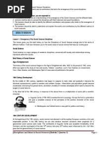 Discussion: Lesson 1. Emergence of The Social Science Disciplines