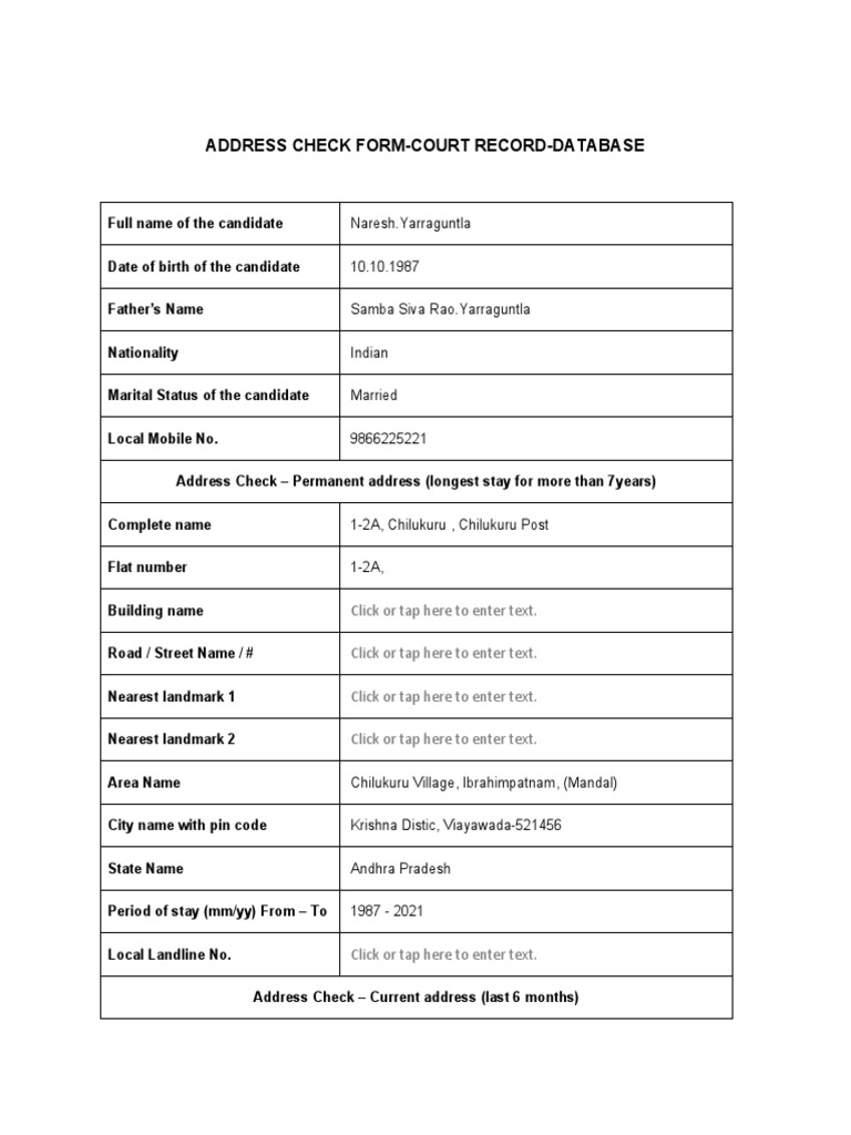 Court Record Address Check Form | PDF