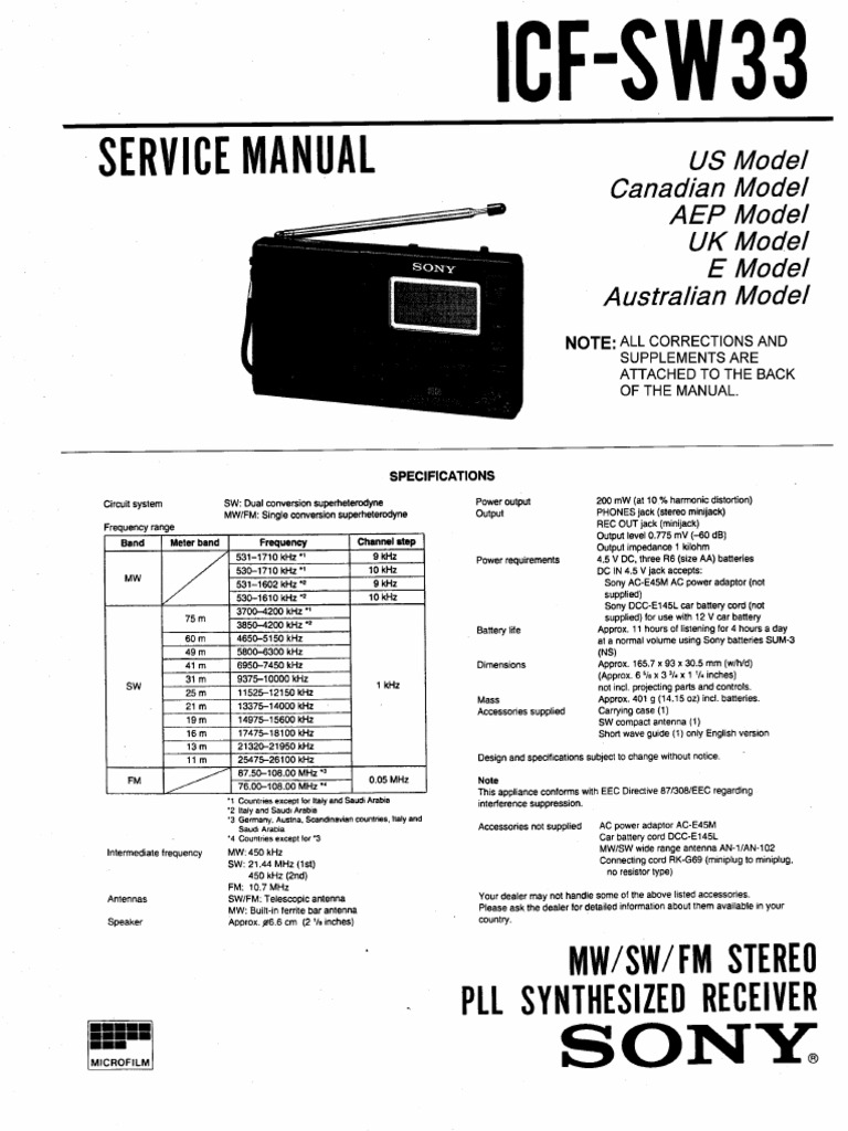 Sony Icf-Sw33 SM | PDF