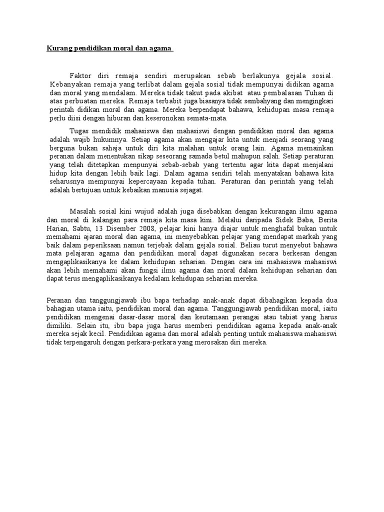 mencegah krisis moral melalui pendidikan agama
