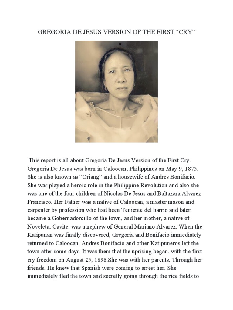 Gregoria de Jesus: First Cry Account | PDF | Philippines | Wars Of ...