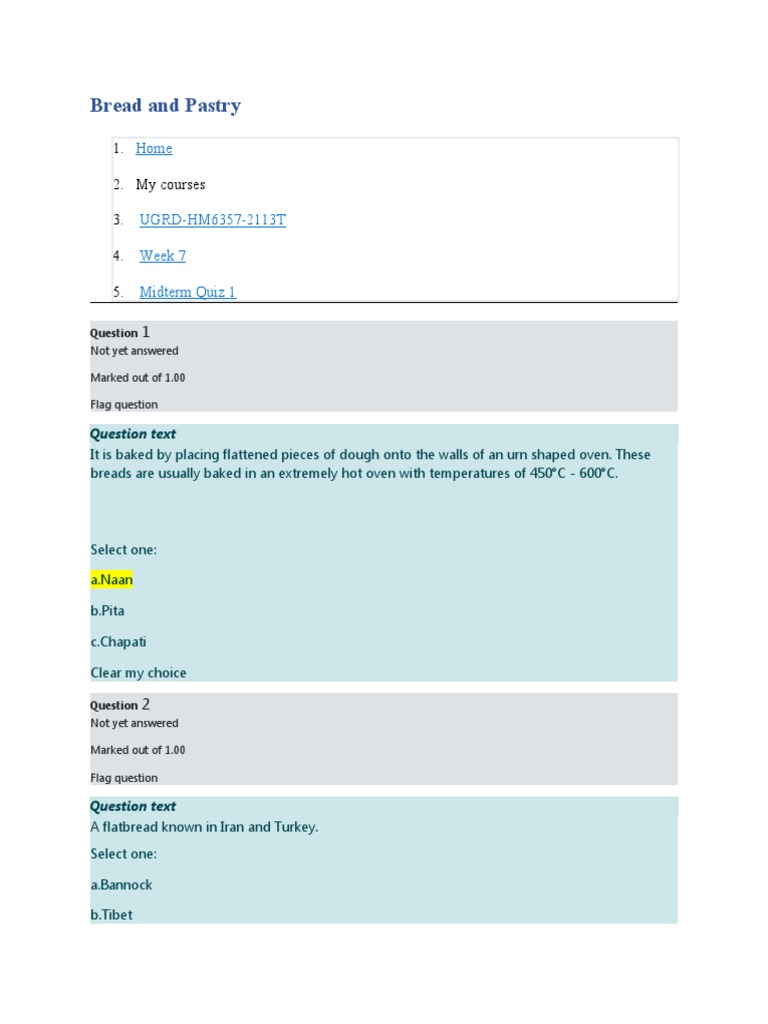 Midtrem Quiz All in PDF Yeast Breads