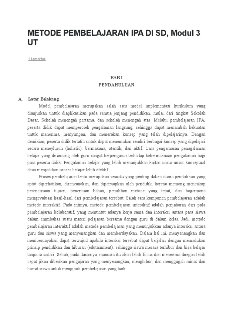 Metode Pembelajaran Ipa Di Sd Pdf