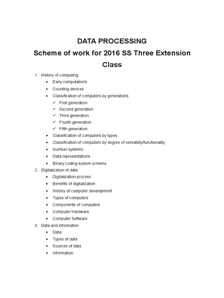 Data Processing Scheme of Work For 2016 SS Three Extension Class | PDF ...