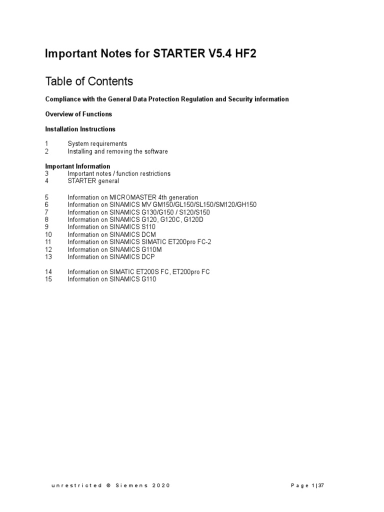 Important Notes For STARTER V5.4 HF2 PDF Microsoft Windows Visual