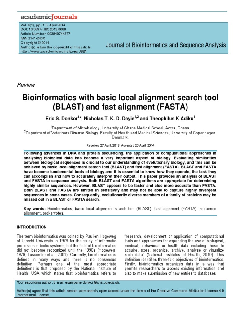 Bioinformatics With Basic Local Alignment Search Tool (BLAST) and Fast