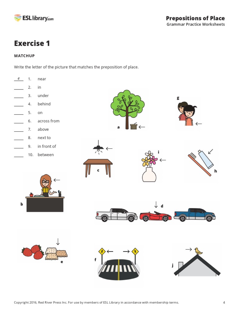 Prepositions Of Place 456 Beginner - Grammar Practice Worksheets - Esl  Library | Pdf | Language Mechanics | Cooking