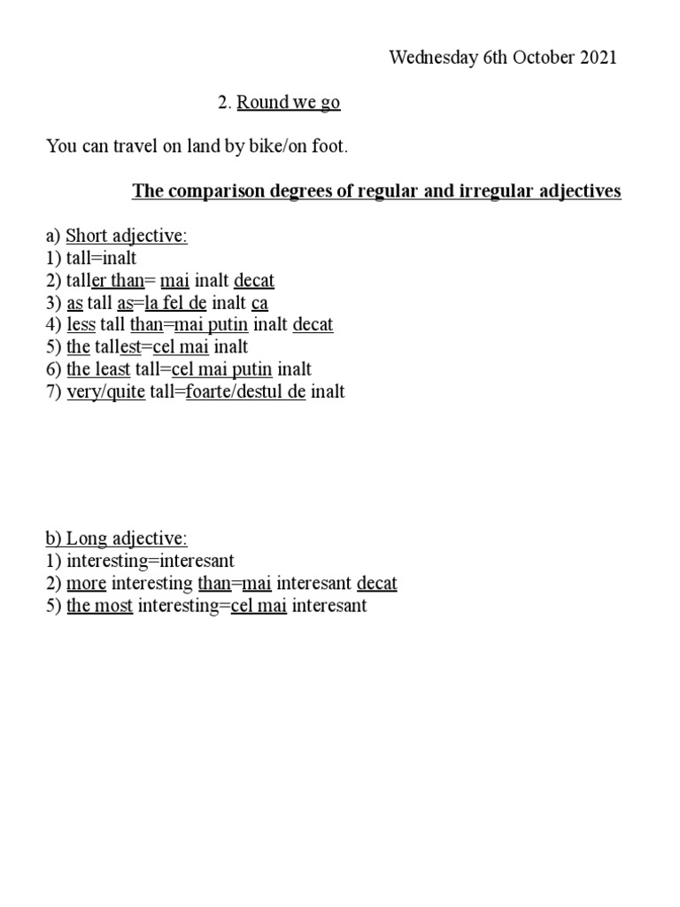 The Comparison Degrees of Regular and Irregular Adjectives 7A | PDF