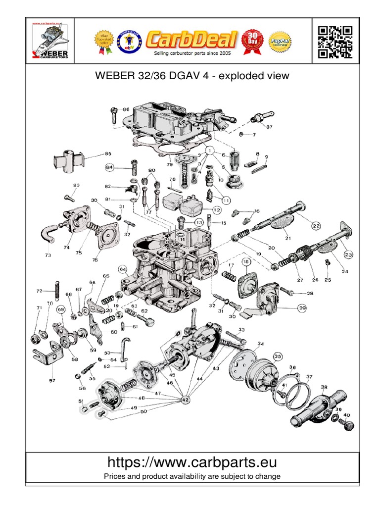 Weber 32/36 DGAV 4 Exploded View | PDF | Throttle | Valve