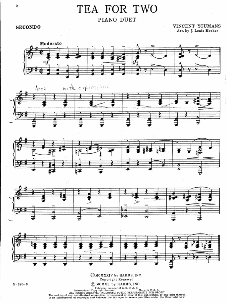 Tea For Two Piano Duet PDF