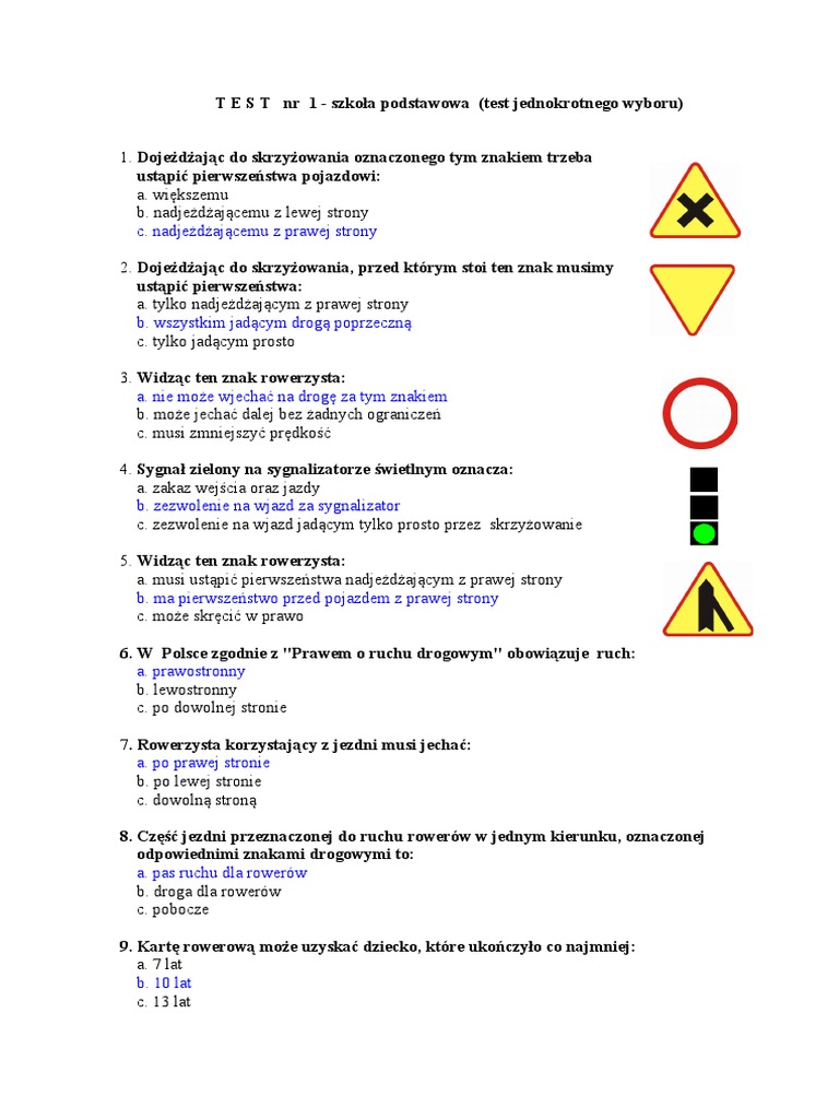 Skrzyżowania Testy Dla Klasy 4