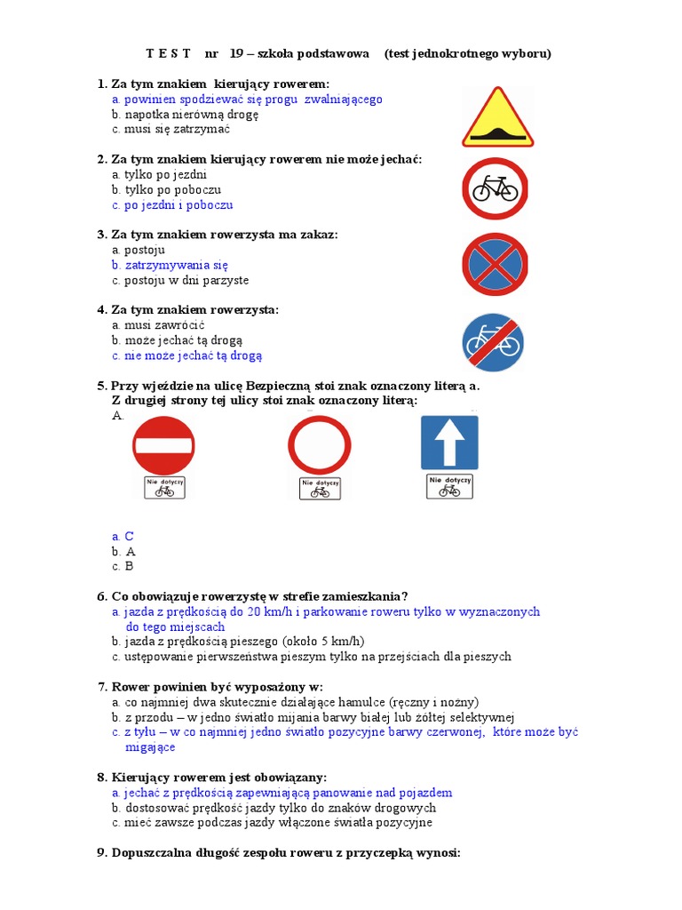 Test Ze Znaki Drogowe Klasa 4 Pdf