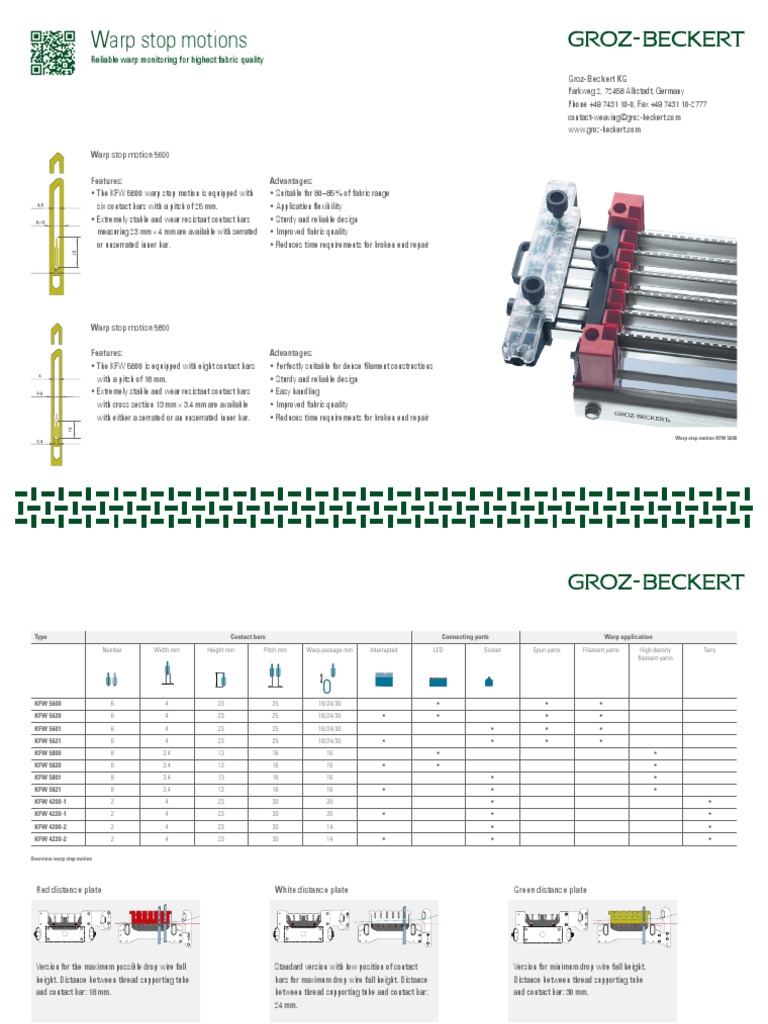 Warp Stop Motions: Groz-Beckert KG | PDF | Yarn | Equipment