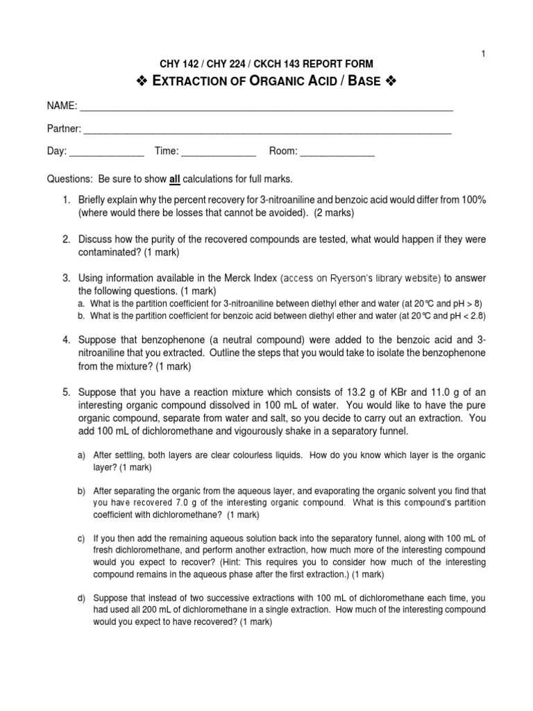 Organic Acid/Base Extraction Report | PDF | Physical Chemistry ...