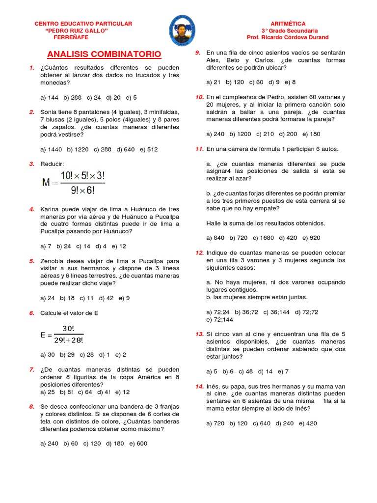 Análisis Combinatorio en Aritmética | PDF | Matemáticas