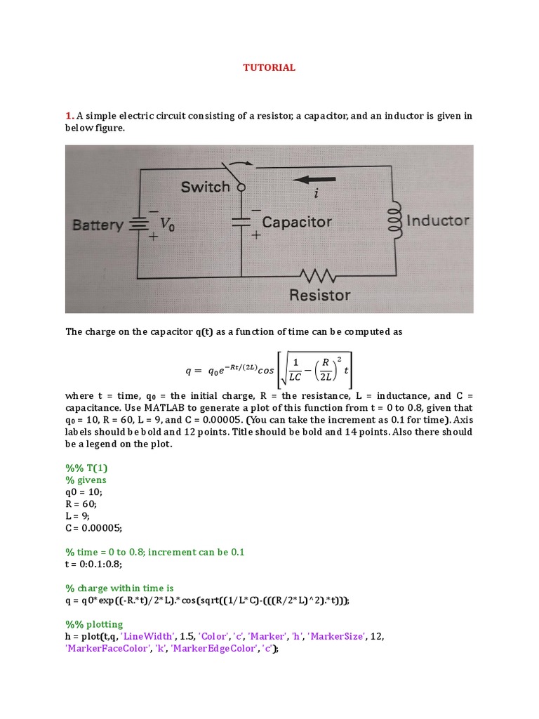 Modeling Charge Variations Over Time Using MATLAB PDF Capacitor