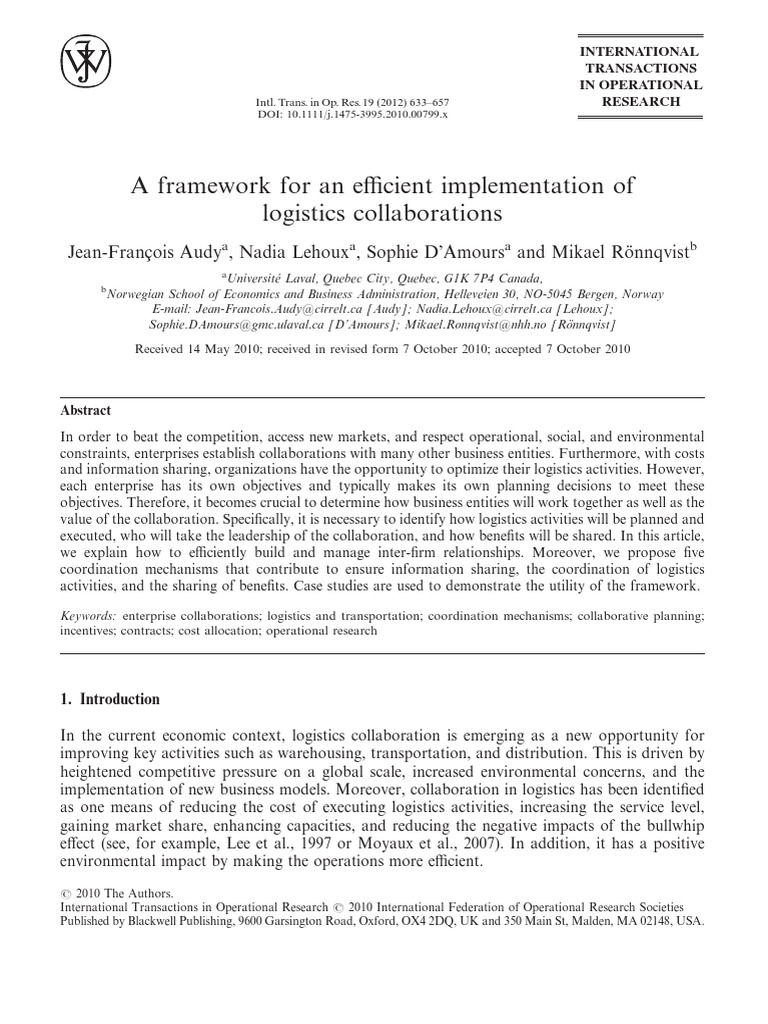ITOR 2012 Audy A Framework For An Efficient Implementation of