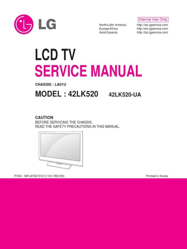 LG 42lk520Ua Chassis La01u mfl67021012 1101Rev00 PDF Printed