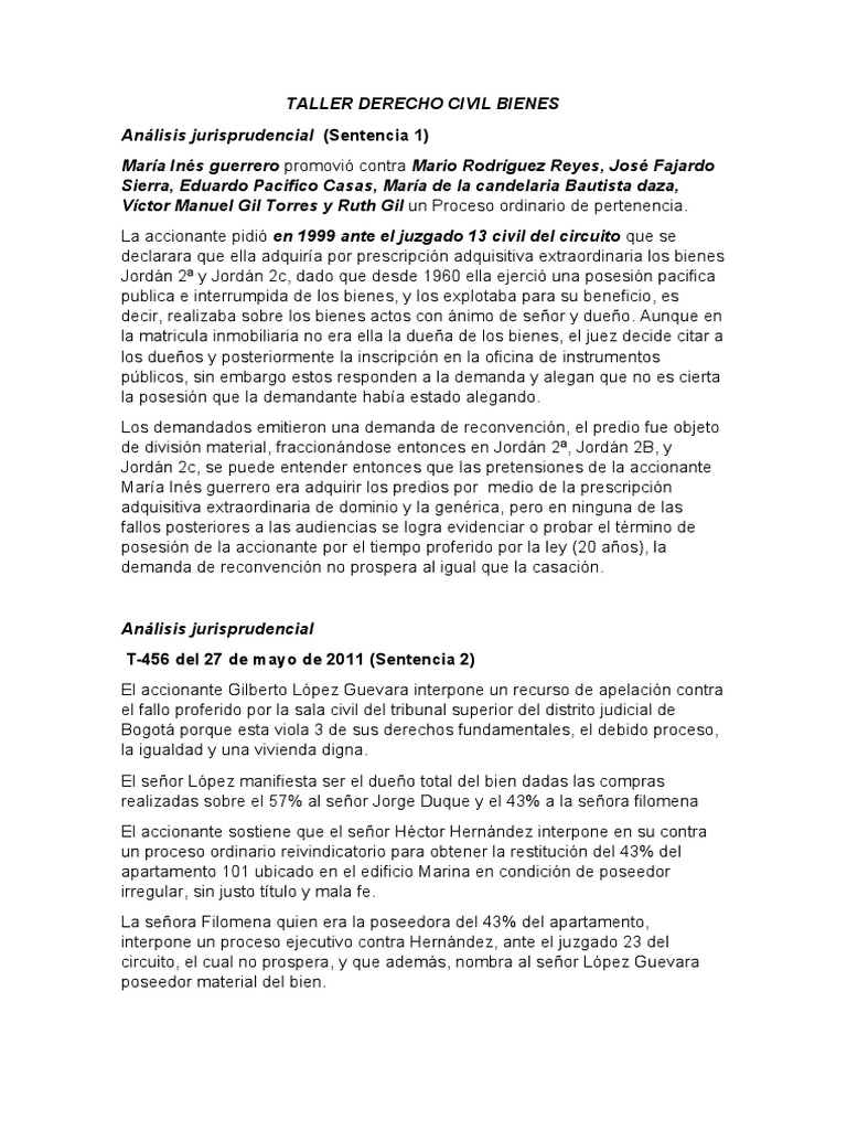 Taller Derecho Civil Bienes | PDF | Caso de ley | Sentencia (ley)