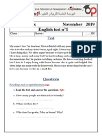 Level: 3 M.S November 2019 English Test N°1