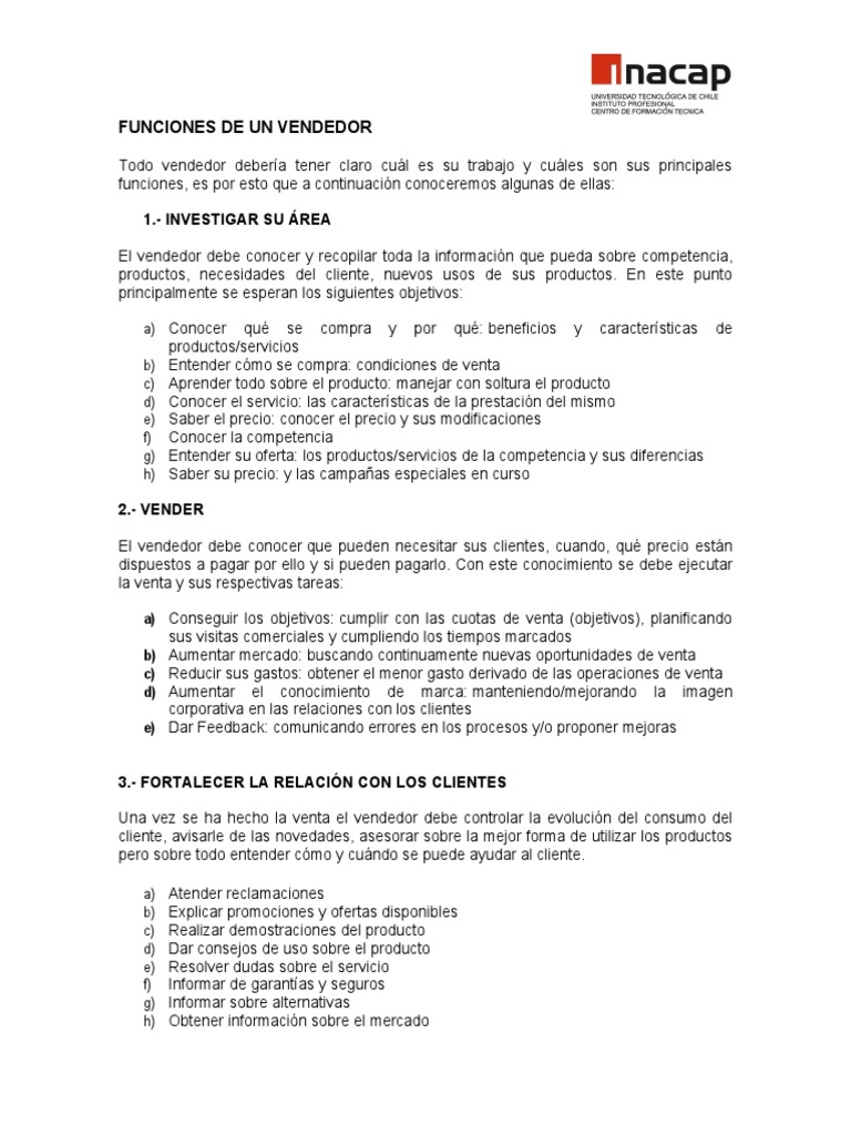 Funciones Clave de un Vendedor | PDF | Marketing | Microeconomía
