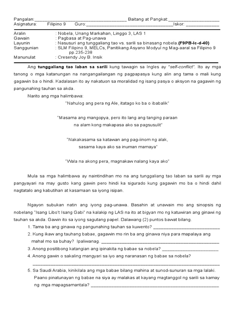 q1 Fil 9 Week 3 Las 1 | PDF