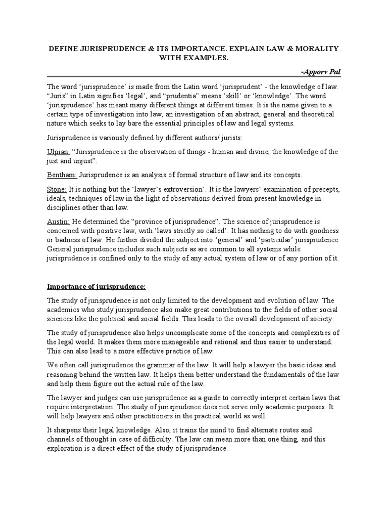 Define Jurisprudence & Its Importance. Explain Law & Morality With Examples PDF