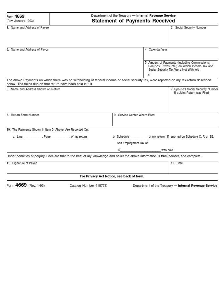 IRS Form 4669: Payment Statement Guide | PDF | Internal Revenue Service ...