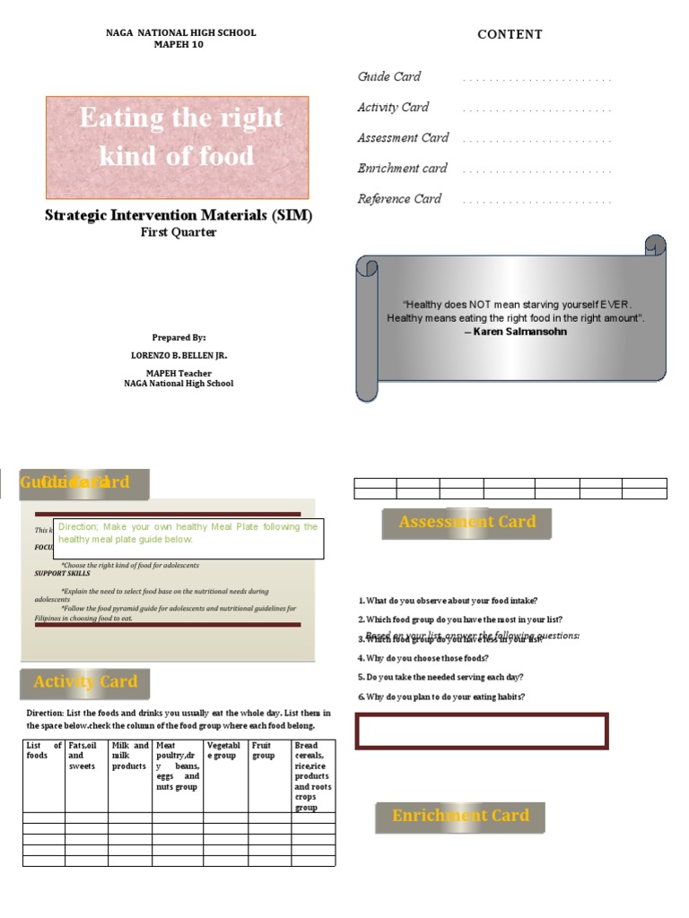 MAPEH 10 Enrichment Card Guide | PDF | Foods | Determinants Of Health