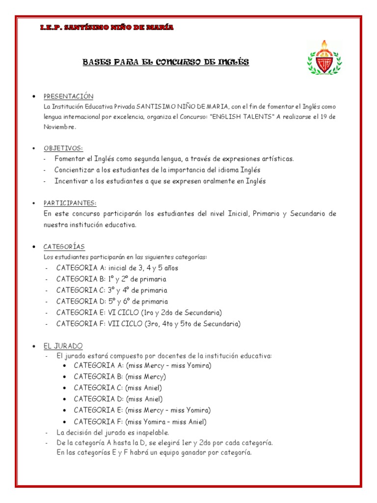 Bases para El Concurso de Inglés 2021 PDF Lingüística Comunicación