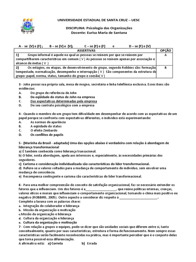 Psicologia das Organizações: Grupos e Liderança | PDF | Liderança ...