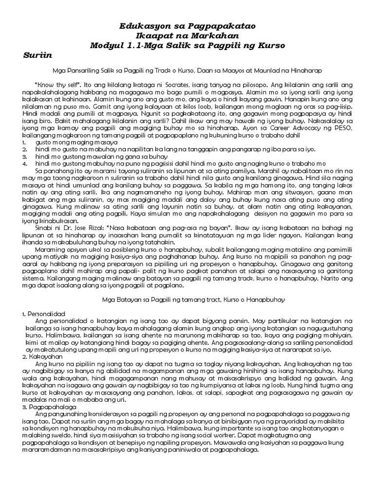 Sent Module Grade 9 Module 1 Module 2 4TH Quarter | PDF