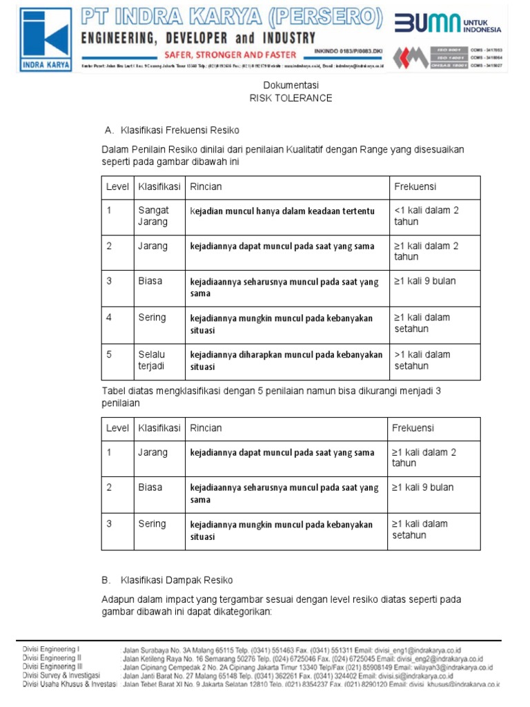Contoh Penilaian Risiko dan Toleransi | PDF