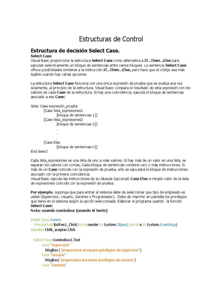 Estructura Select Case en Visual Basic | PDF | Flujo de control | Software