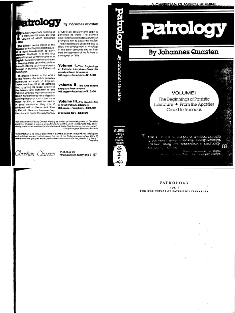 Johannes Quasten - Patrology, Volume 1 - The Beginnings of Patristic ...